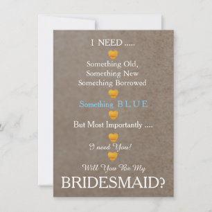 Invitation Black & Gold with Heart Will you be my Bridesmaid