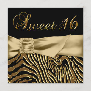 Invitation Black Gold Zebra Sweet 16 Anniversaire