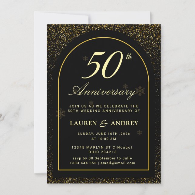 Invitation Black  Golden wedding Anniversary (Devant)