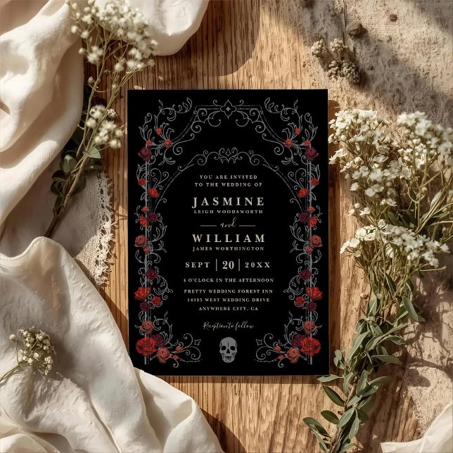 Invitation Black Gothic Gate Romance Elegant QR Code Wedding (Créateur téléchargé)