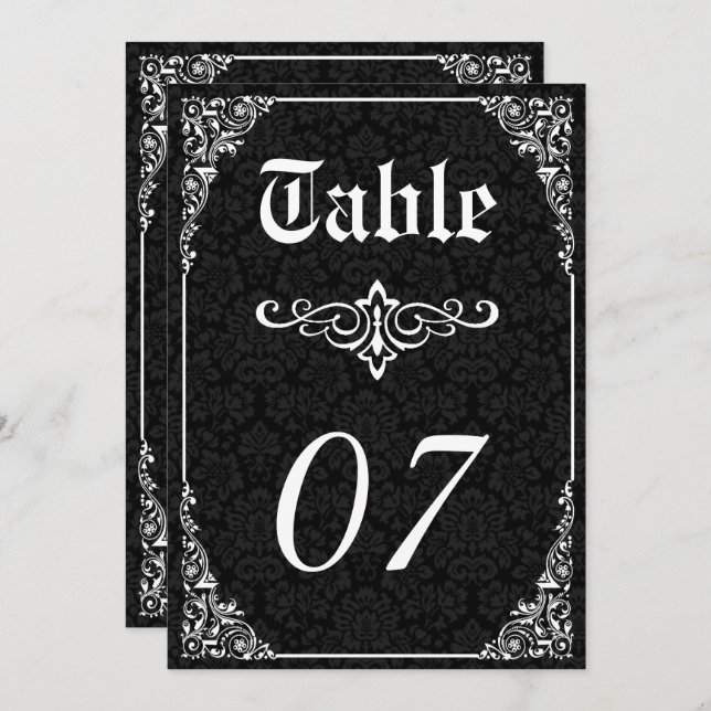 Invitation Black Gothic Victorian Mariage damassé Numéro de t (Devant / Derrière)