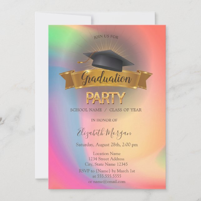 Invitation Black Grad Casquette Rainbow Colorful Graduation P (Devant)