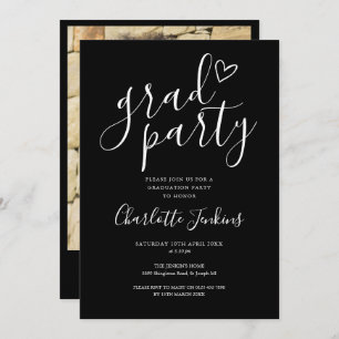 Invitation Black Grad Party Script Photo Graduation Party