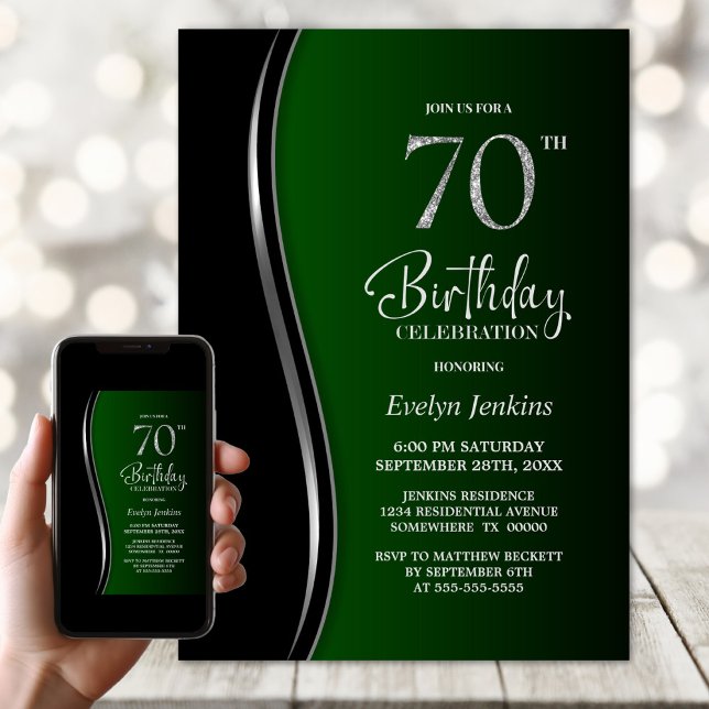 Invitation Black Green 70e fête d'anniversaire (Créateur téléchargé)
