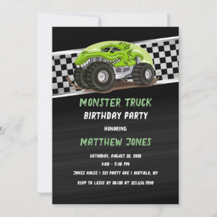 Invitation Black Green Gator Monster Camion fête d'anniversai