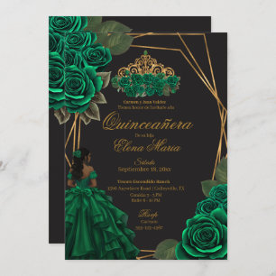Invitation Black Green Rose Gold Princesse Quinceañera