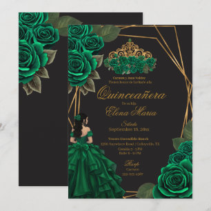 Invitation Black Green Rose Gold Princesse Quinceañera