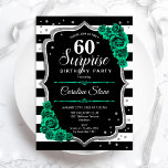 Invitation Black Green Silver Surprise 60e anniversaire<br><div class="desc">Invitation de fête du 60e anniversaire surprise. Design noir féminin, blanc et vert émeraude avec faux argent parties scintillant. Comprend des rayures en noir et blanc, des roses, des caractères de script et des confettis. Parfait pour une célébration anniversaire féminine élégante. Peut être personnalisé pour montrer n'importe quel âge. Invitations...</div>