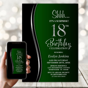 Invitation Black Green Surprise 18e anniversaire