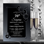 Invitation Black Grey Géométrique Surprise 70e anniversaire<br><div class="desc">Organisez et invitation vos amis et proches à votre 70e anniversaire surprise avec cette invitation design hexagonale et noire à la fête d'anniversaire.</div>