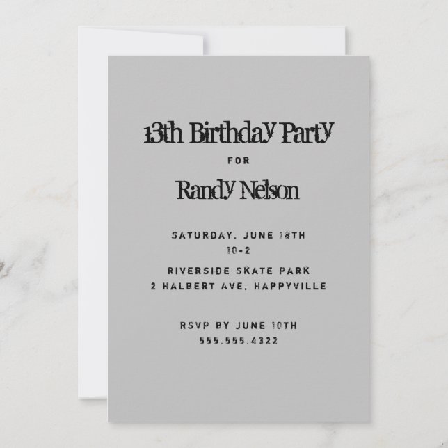 Invitation Black Grunge Sons Garçons Ados Anniversaire (Dos)