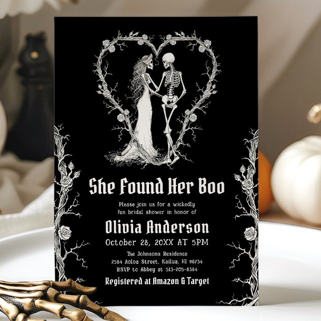 Invitation Black Halloween Elle A Trouvé Sa Fête des mariées  (Black Halloween She Found Her Boo Bridal Shower Invitation)