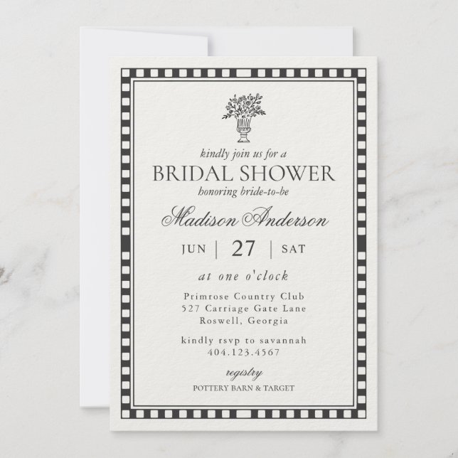 Invitation Black Harlequin Checkered Bridal Shower (Devant)