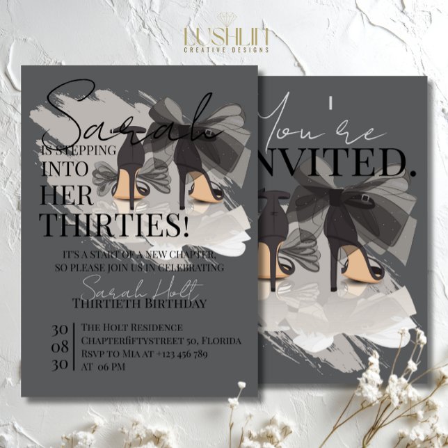 Invitation Black Heels & Ribbon Thirties Elegant Birthday (Créateur téléchargé)