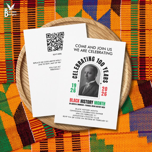 Invitation BLACK HISTORY MONTH Centennial Woodson Dinner (Stylish BLACK HISTORY MONTH CENTENNIAL Dinner Invite BHM Centenary. Ideal for private or public use)