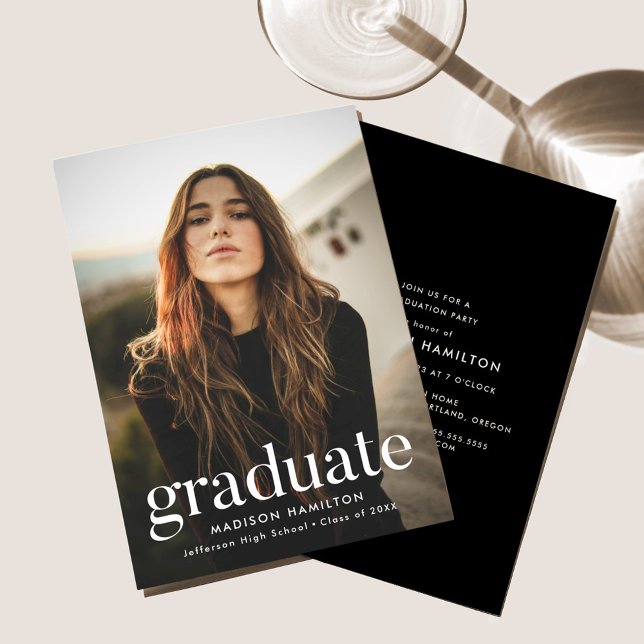 Invitation Black (homonymie) | Refined Photo Graduation Party (Créateur téléchargé)
