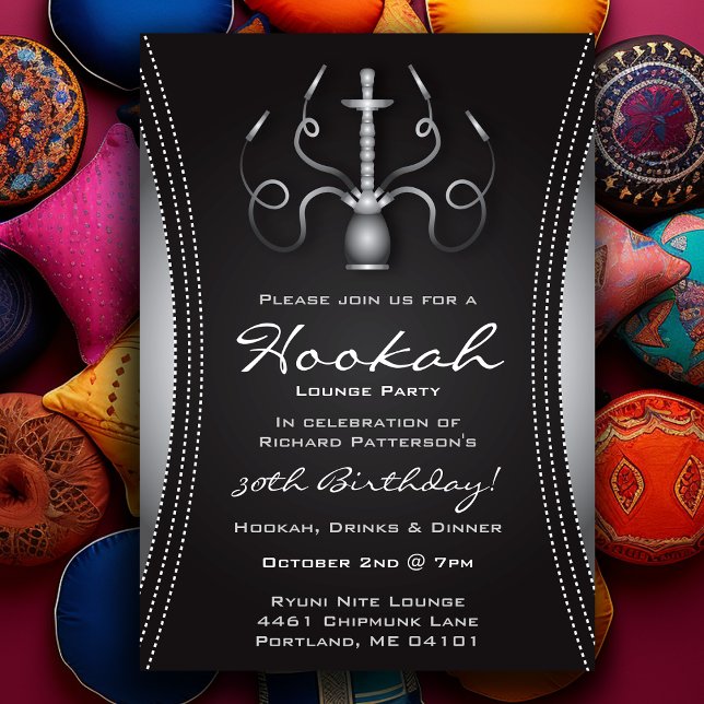 Invitation Black Hookah Party (Black Hookah Party Invitation
)