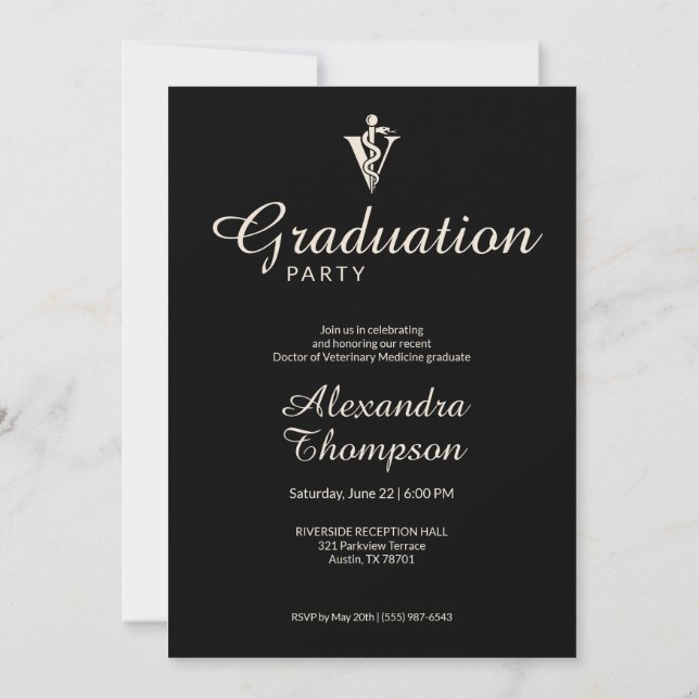 Invitation Black Ivory Veterinary Medicine Graduation Party (Dos)