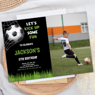 Invitation Black kick's fun Photo Soccer Anniversaire