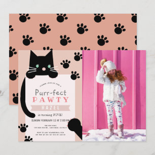 Invitation Black Kitty Cat Girl rose Photo Anniversaire