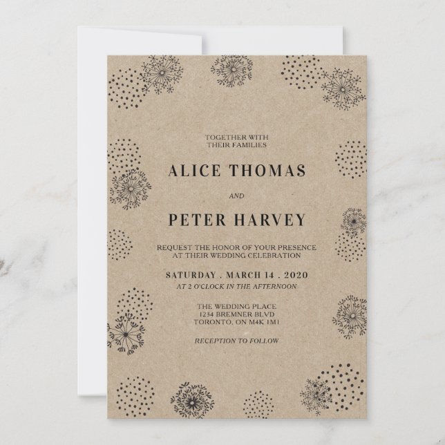 Invitation Black & Kraft | Cérémonie de mariage simple modern (Devant)