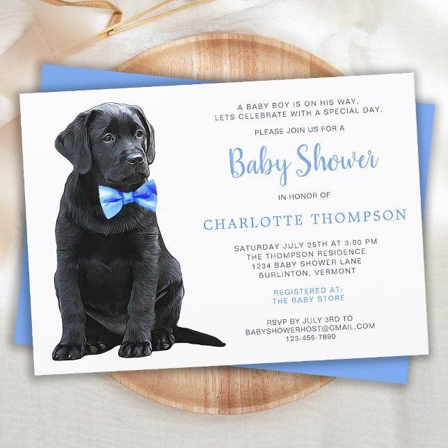 Invitation Black Lab Chien Chien Chien Bleu Baby shower garço (Créateur téléchargé)