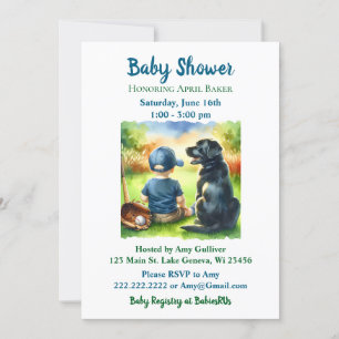 Invitation Black Lab et Baby Boy Baseball Baby shower à thème