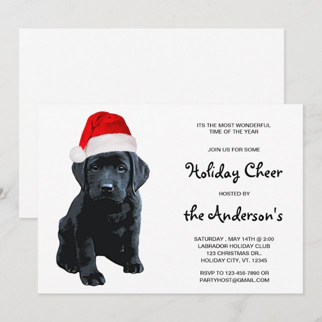 Invitation Black Labrador Père Noël Chien Joyeux Noël (Devant / Derrière)