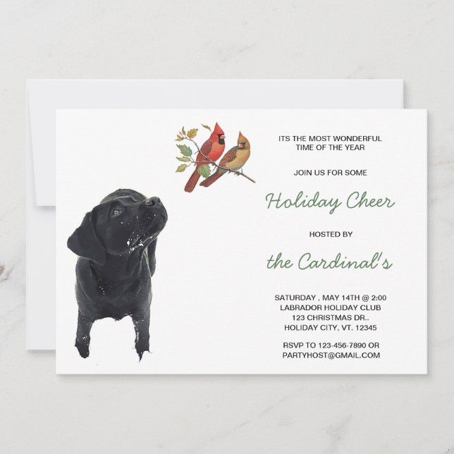 Invitation Black Labrador Retriever Holiday Cardinal Chien (Devant)