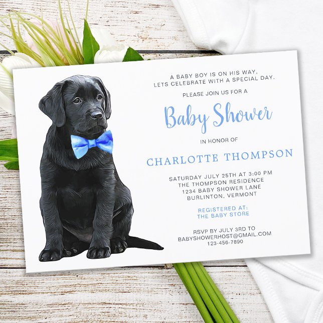 Invitation Black Labrador Retriever Puppy Baby shower bleu (Créateur téléchargé)