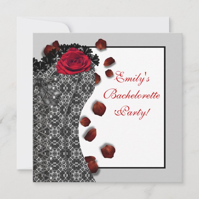 Invitation Black Lace Corset Rouge Haut talon Bachelorette Pa (Devant)