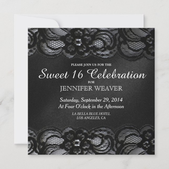 Invitation Black Lace et Satin Sweet 16 Fête de fête (Devant)
