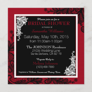 Invitation Black Lace Rouge Moderne Goth Fête des mariées