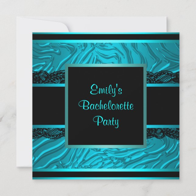 Invitation Black Lace Turquoise Zebra Bachelorette Party (Devant)