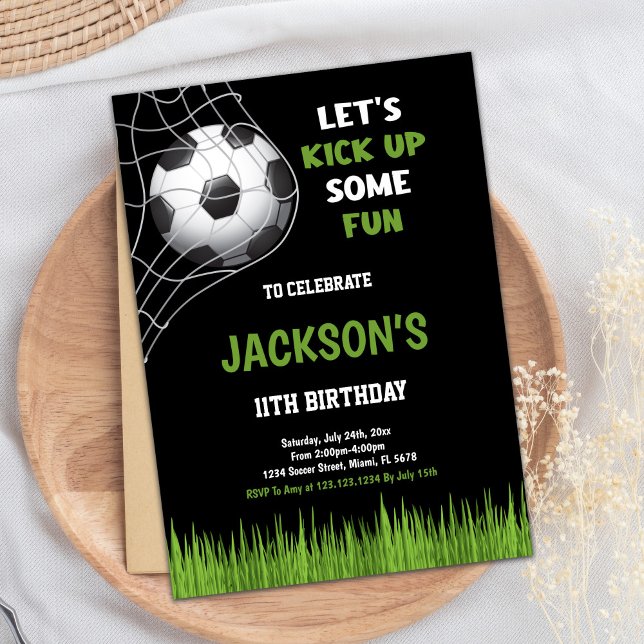 Invitation Black lancez un peu de fun Football Anniversaire I (Black kick up some fun Soccer Birthday Invitations)