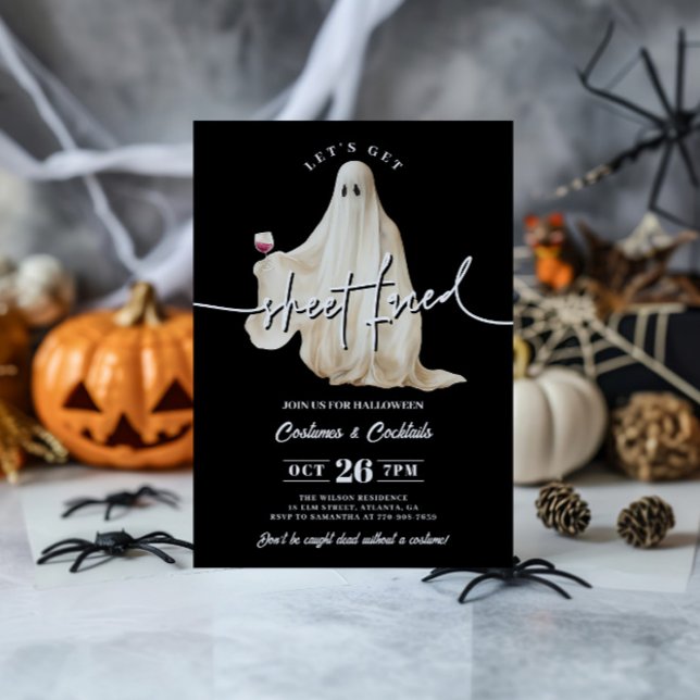 Invitation Black Let's Get Sheet Faced Drôle d'Halloween (Créateur téléchargé)