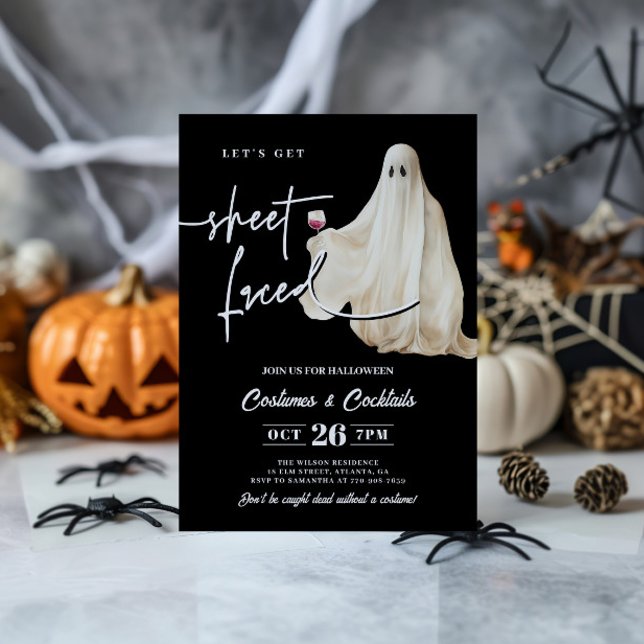 Invitation Black Let's Get Sheet Faced Drôle d'Halloween (Créateur téléchargé)