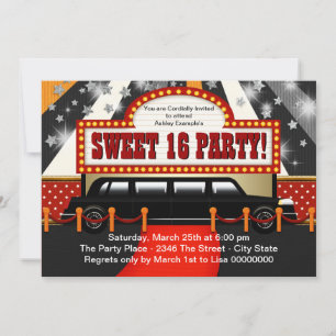 Invitation Black Limo Movie Star Sweet 16 Party