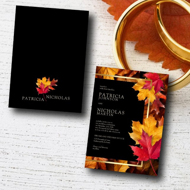 Invitation Black Magic rencontre Rustic Golden Autumn Mariage (Créateur téléchargé)