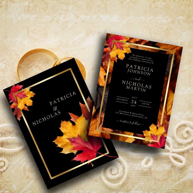 Invitation Black Magic rencontre Rustic Golden Autumn Mariage (Créateur téléchargé)