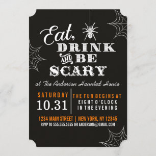 Invitation Black Mange Boire et être effrayant Halloween Part