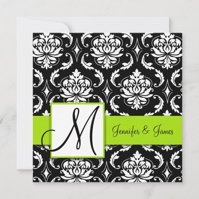 Invitation Black Mariage damassé| Vert citron (Devant)