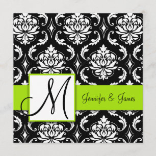 Invitation Black Mariage damassé Vert citron