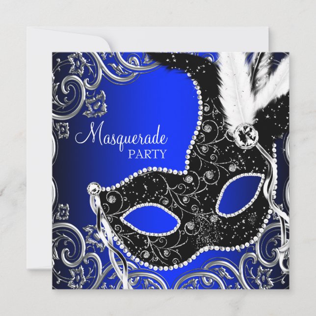 Invitation Black Masque Royal Blue Masquerade Party (Devant)