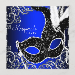 Invitation Black Masque Royal Blue Masquerade Party