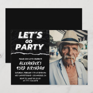 Invitation Black Men Photo LET'S GO PARTY 93e anniversaire