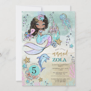 Invitation Black Mermaid Anniversaire 5 Ans Modifiable Sous l