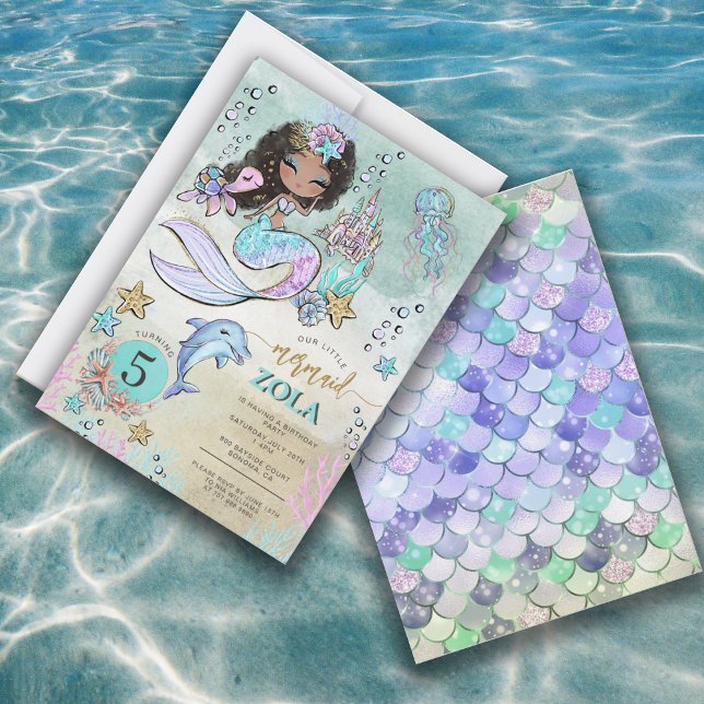 Invitation Black Mermaid Modifiable Under The Sea 5ème Annive (Créateur téléchargé)