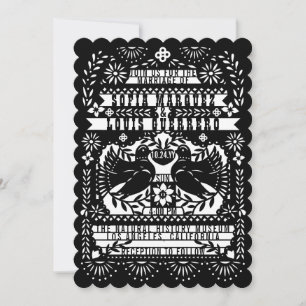Invitation Black Mexicaine Fantail Doves Papel Picado Mariage