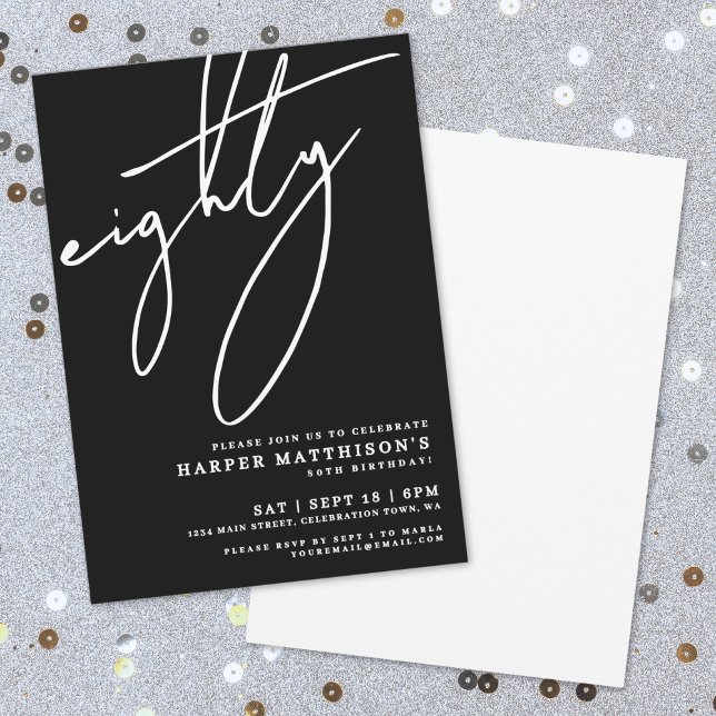 Invitation Black Minimalist Eighty 80th Birthday Party (Black Minimalist Eighty 80th Birthday Party Invitation)